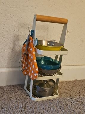 3-Tier Kitchen Organizer Rack with Wooden Handle - White